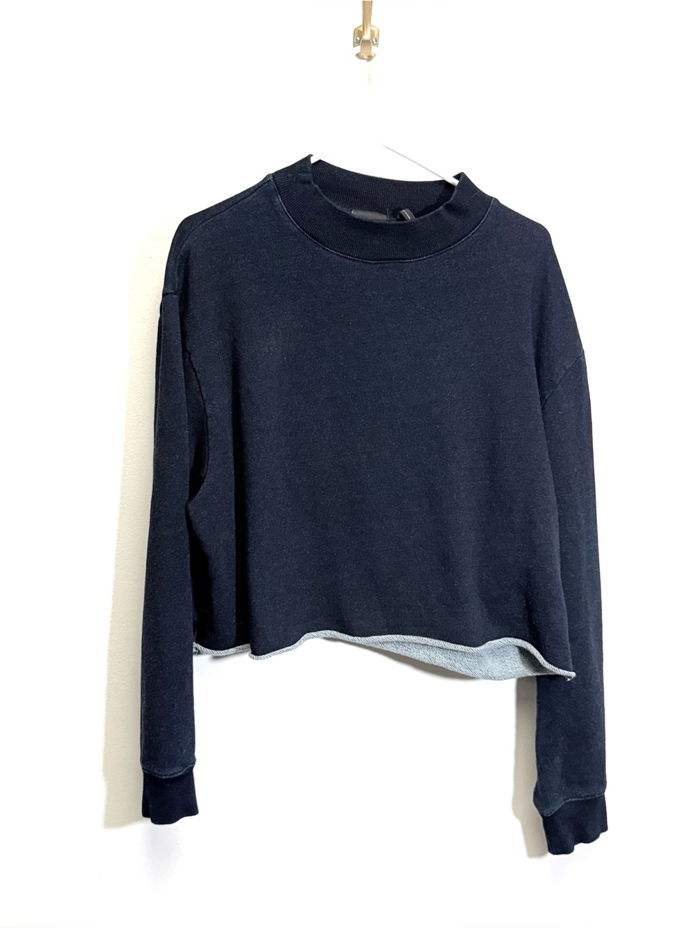 AG Jeans Dark Denim Blue Cropped Rolled Hem Mockneck Sweatshirt Large